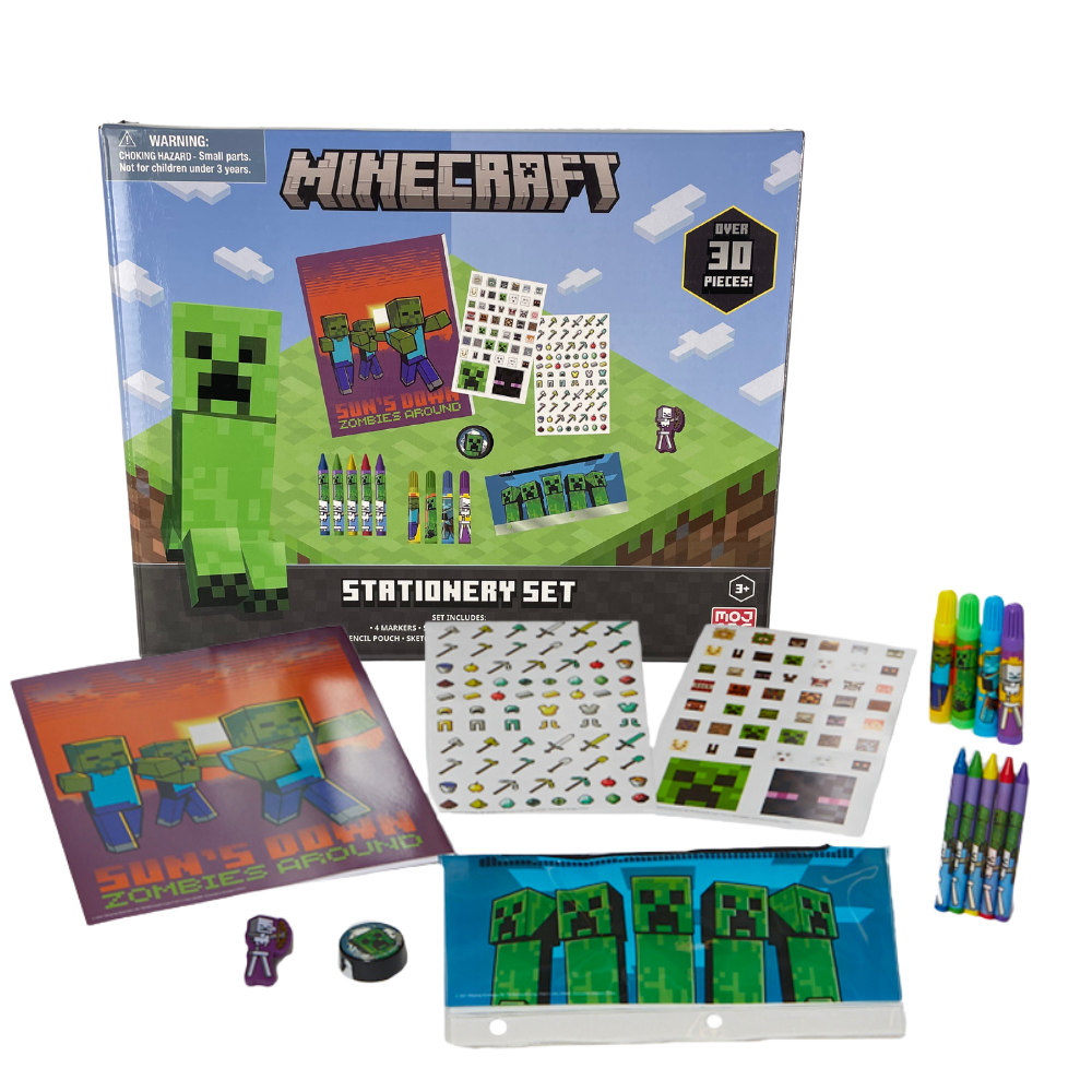 Minecraft Kids Coloring Art Set with Pencil Case Markers Crayons and  Stickers 30 Piece Set 